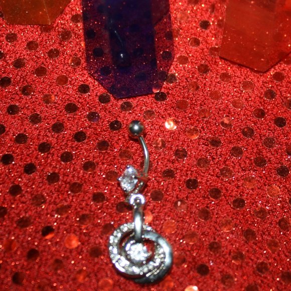 Stainless Steel Silver Crystal Belly Ring 14 Gauge - Picture 2 of 3